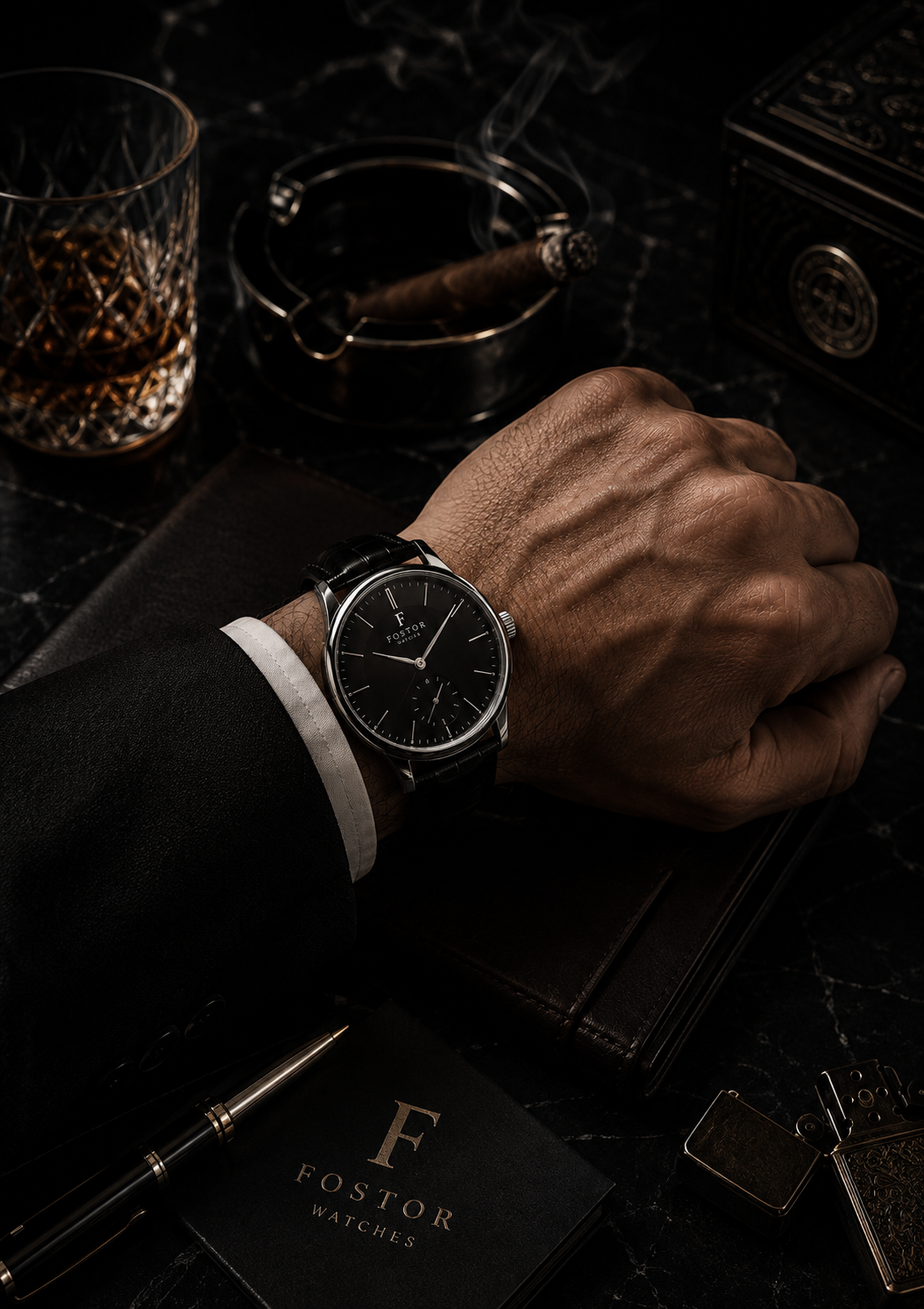 Close-up of Fostor watch craftsmanship