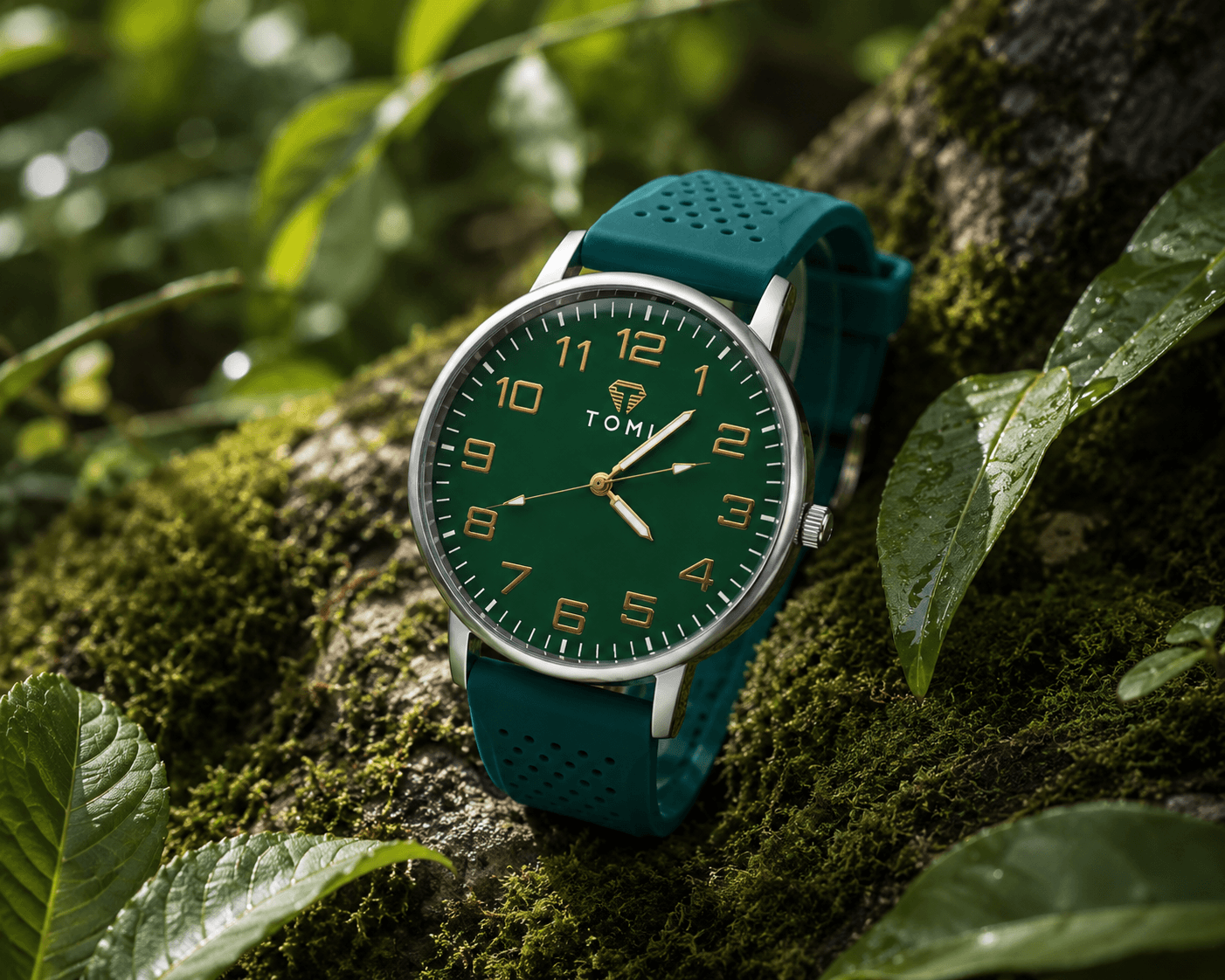TOMI Verdeon watch, angled side profile view